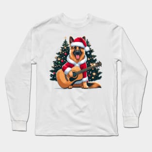 German Shepherd Playing Guitar Christmas Long Sleeve T-Shirt